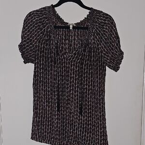 Joie Navy and White Owl Patterned Blouse. Size Medium. Silk